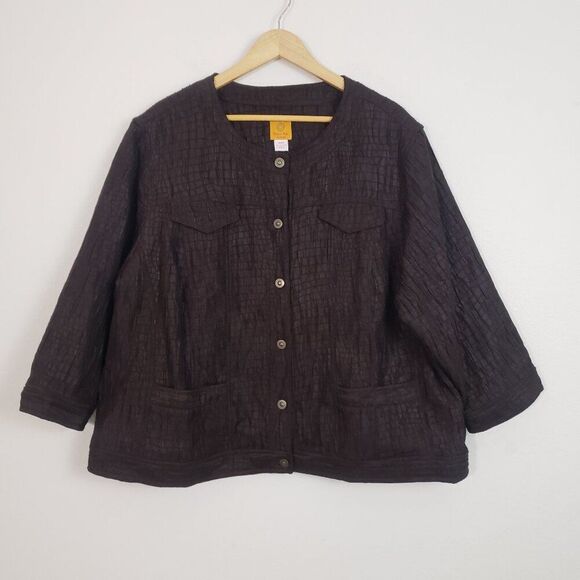 Ruby Rd Woman Textured Jacket 24W Brown Boho Artsy Lightweight - Picture 1 of 9
